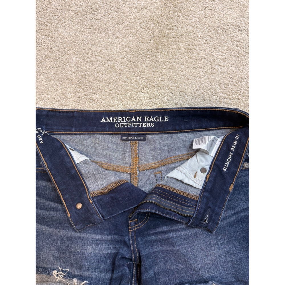 American Eagle Hi-Rise Shortie Dark Wash Raw Hem 360 Super Stretch Denim Sz 6 - Picture 2 of 6
